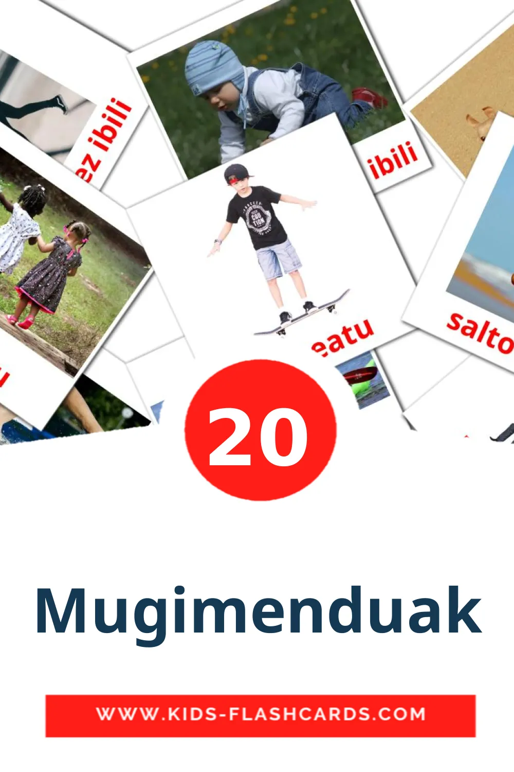 20 Mugimenduak Picture Cards for Kindergarden in basque