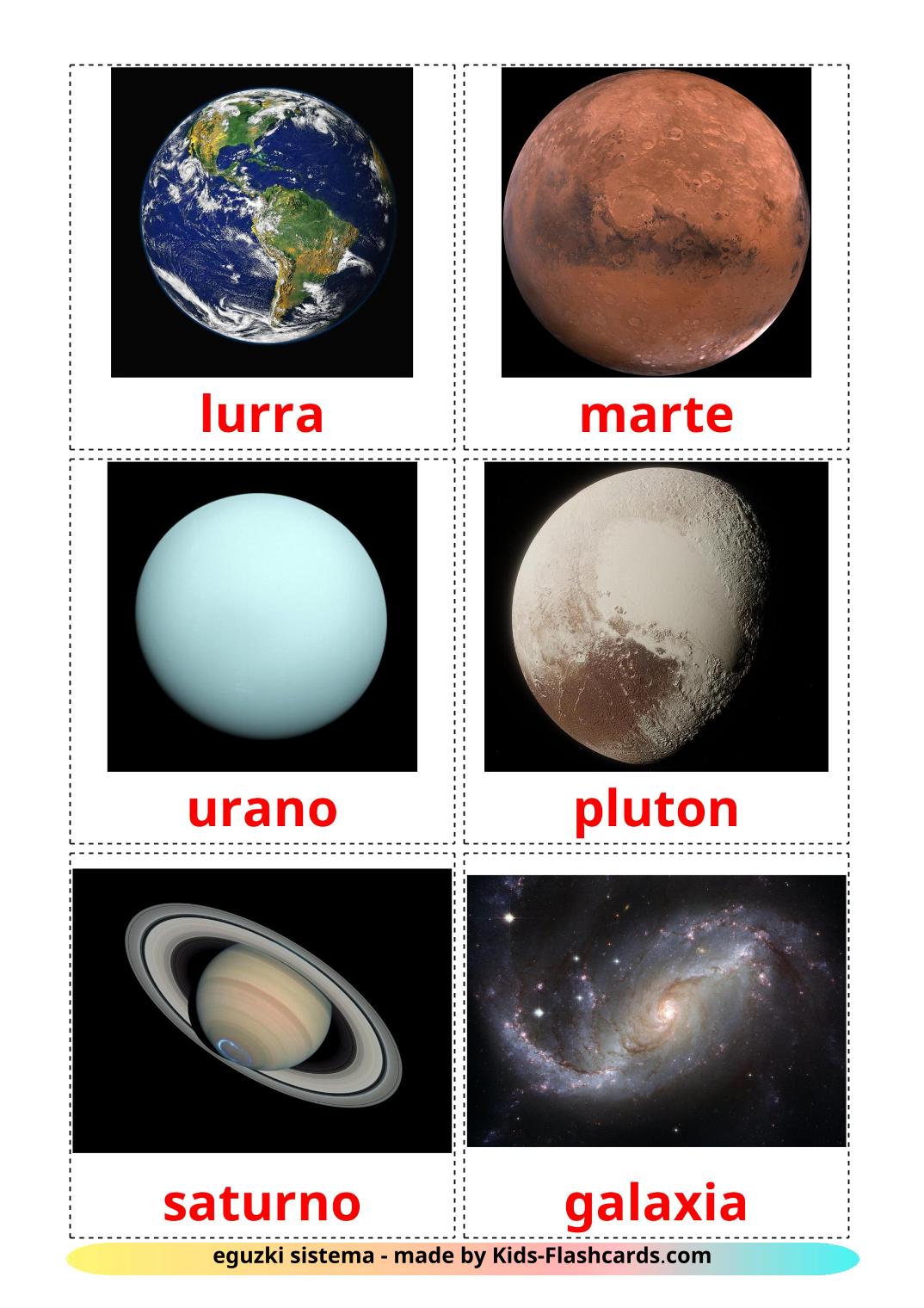 Solar System - 21 Free Printable basque Flashcards 