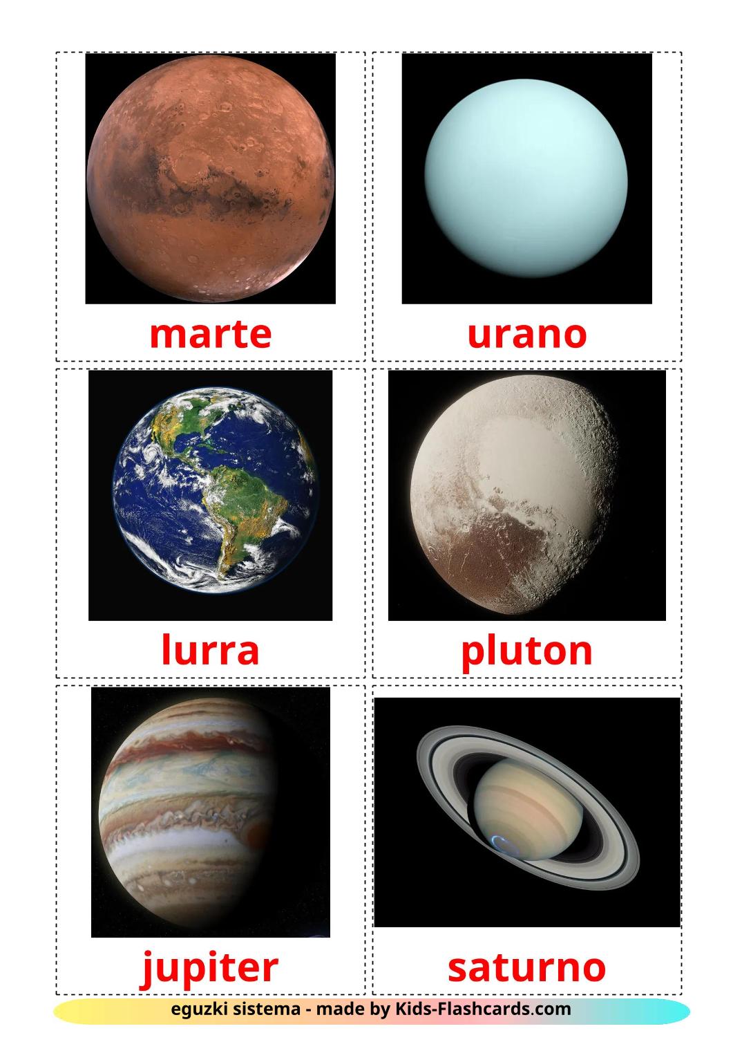 Sistema solare - 21 flashcards basco stampabili gratuitamente