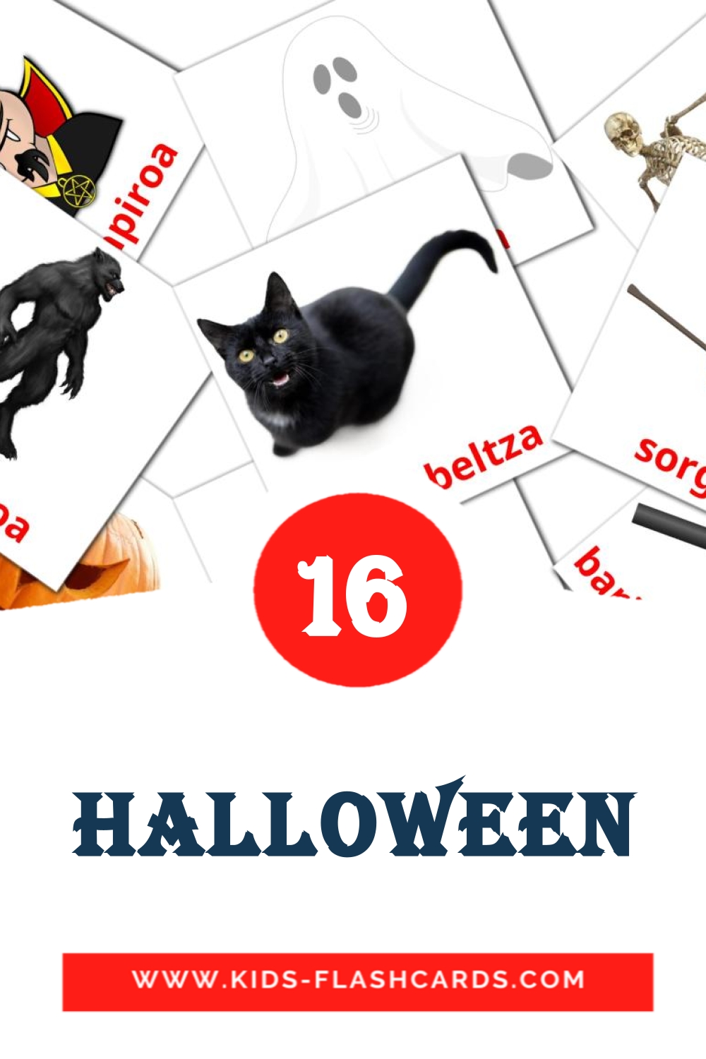 16 tarjetas didacticas de Halloween para el jardín de infancia en euskera