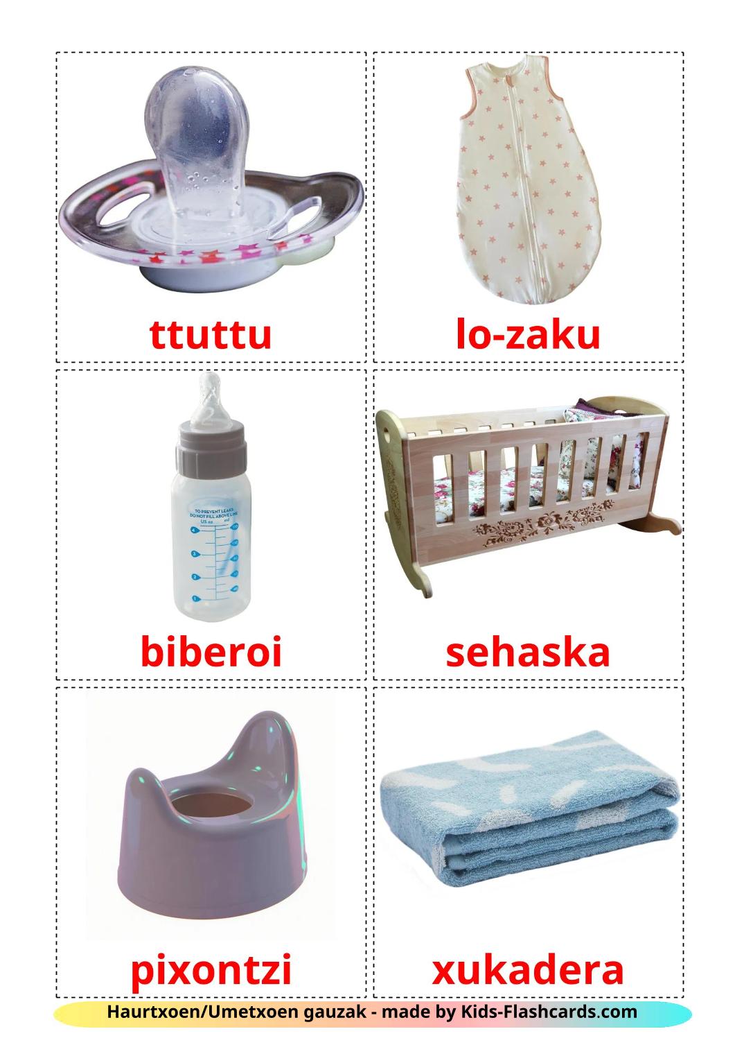 Baby things - 20 Free Printable basque Flashcards 