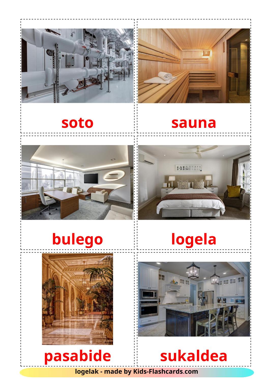 Rooms - 17 Free Printable basque Flashcards 