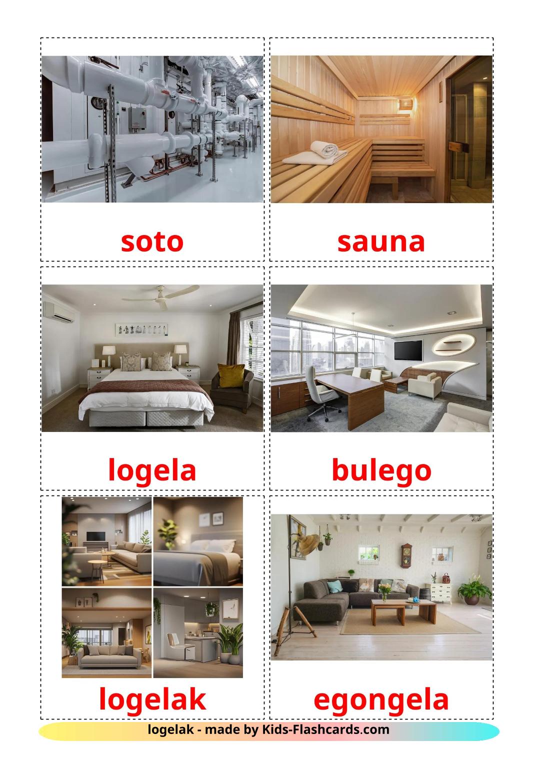 Habitaciones  - 18 fichas de euskera para imprimir gratis 