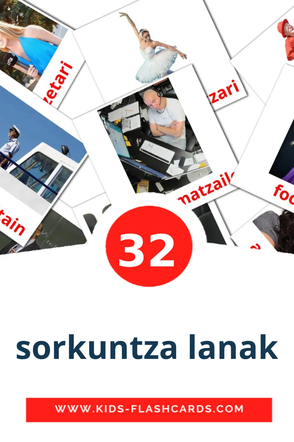 32 sorkuntza lanak Picture Cards for Kindergarden in basque