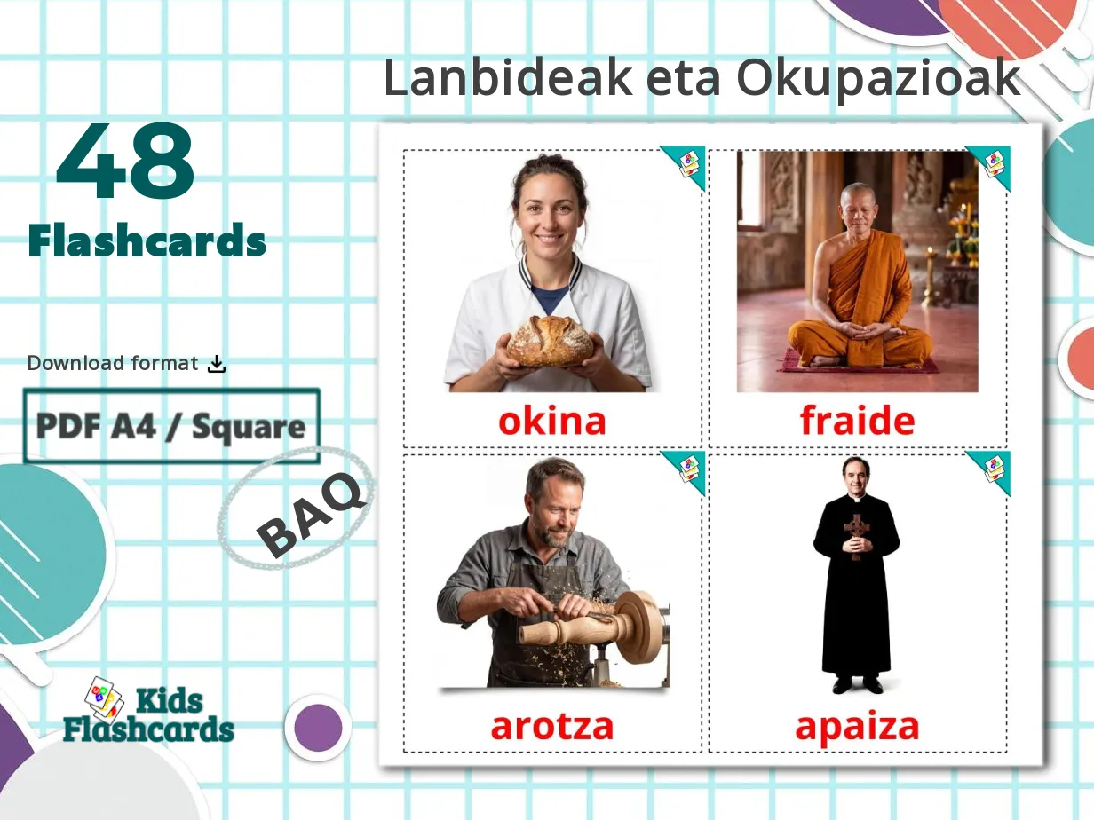 48 Printable Jobs and Occupations Flashcards in Basque (Free PDF)