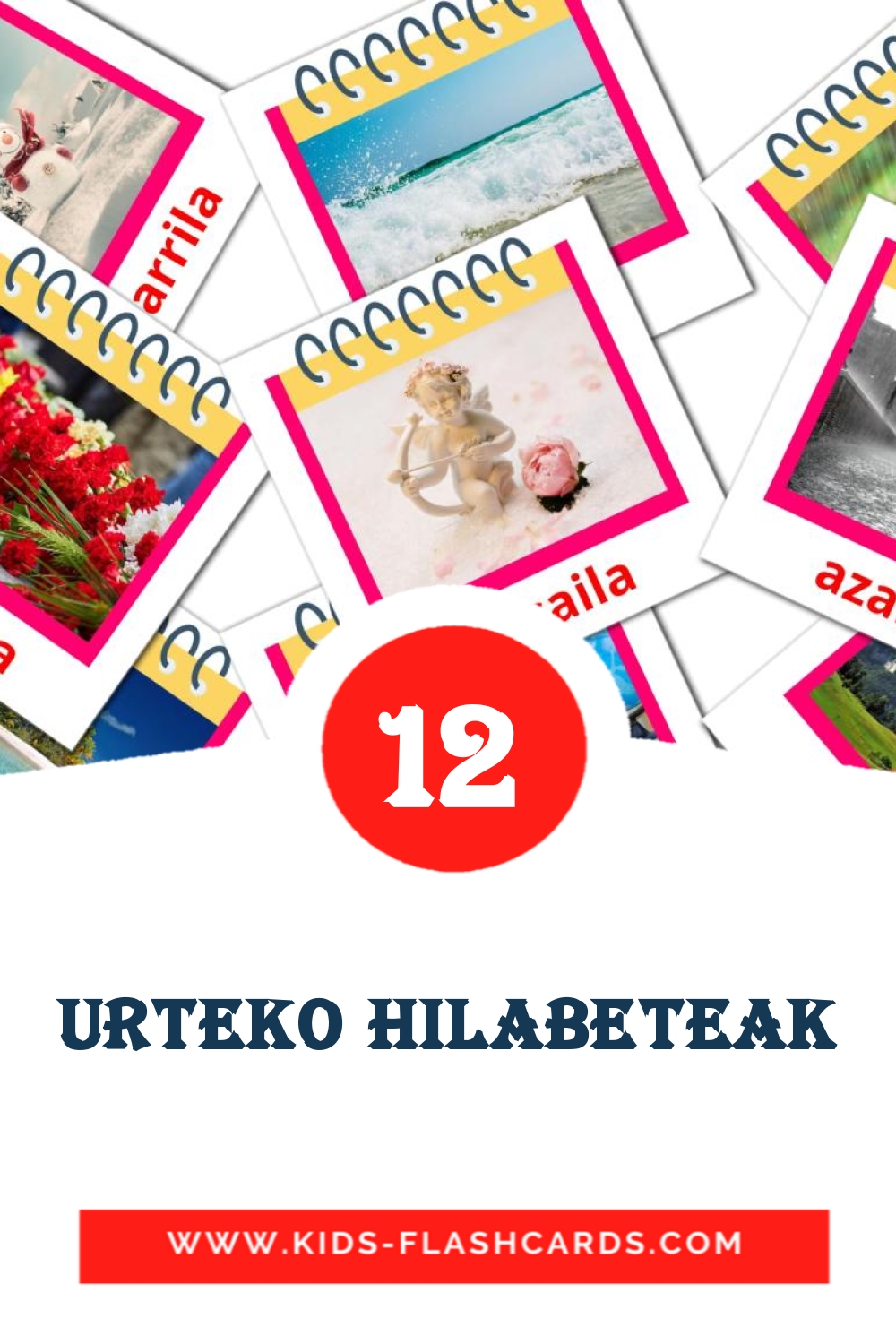 12 tarjetas didacticas de Urteko hilabeteak para el jardín de infancia en euskera