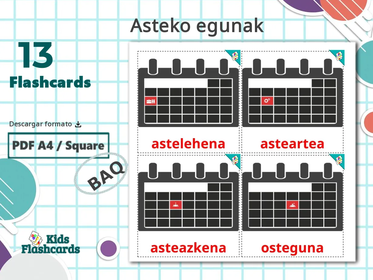 13 Tarjetas de Aprendizaje de Días de la semana GRATIS en PDF