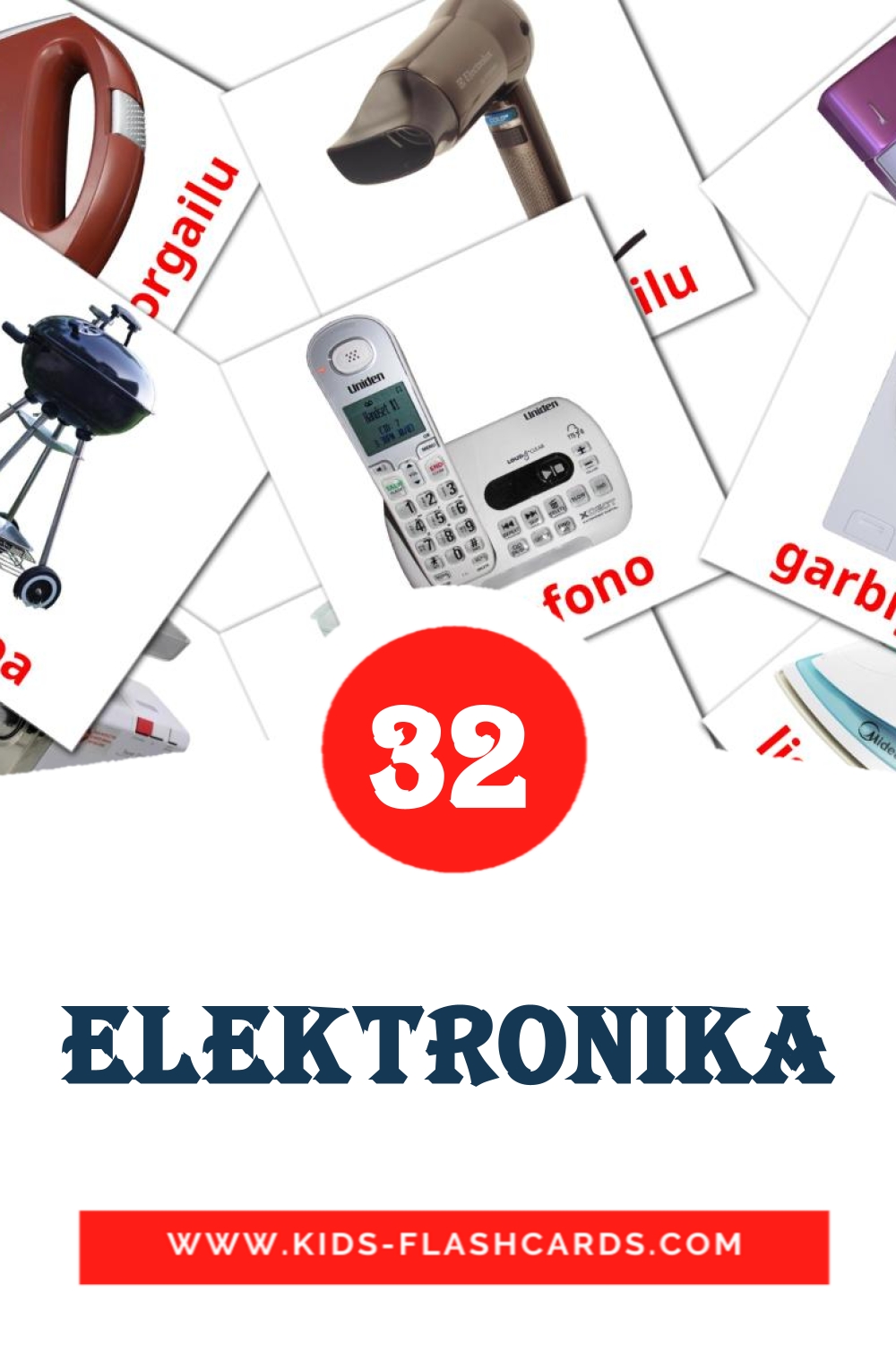 32 Elektronika Bildkarten für den Kindergarten auf Baskische