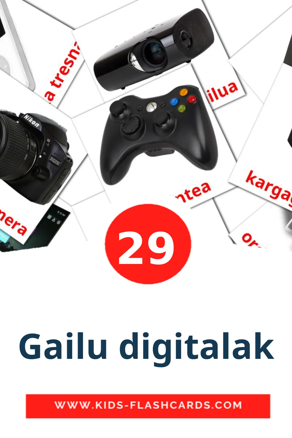 29 Cartões com Imagens de Gailu digitalak para Jardim de Infância em basco