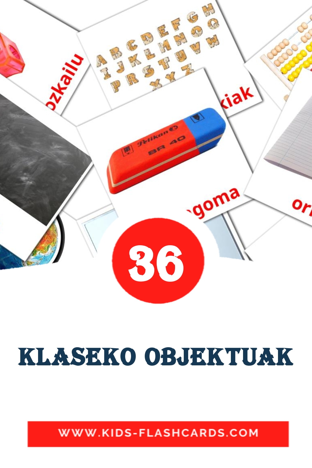 36 carte illustrate di Klaseko objektuak per la scuola materna in basco