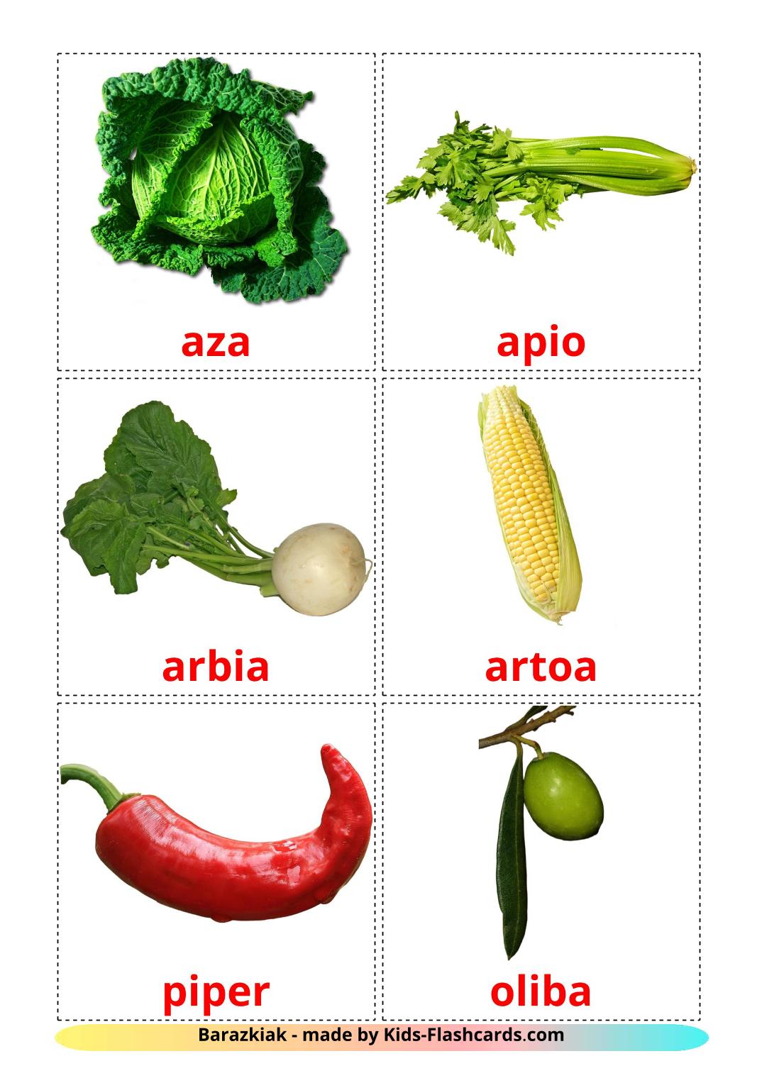 Gemüse - 29 kostenlose, druckbare Baskische Flashcards 