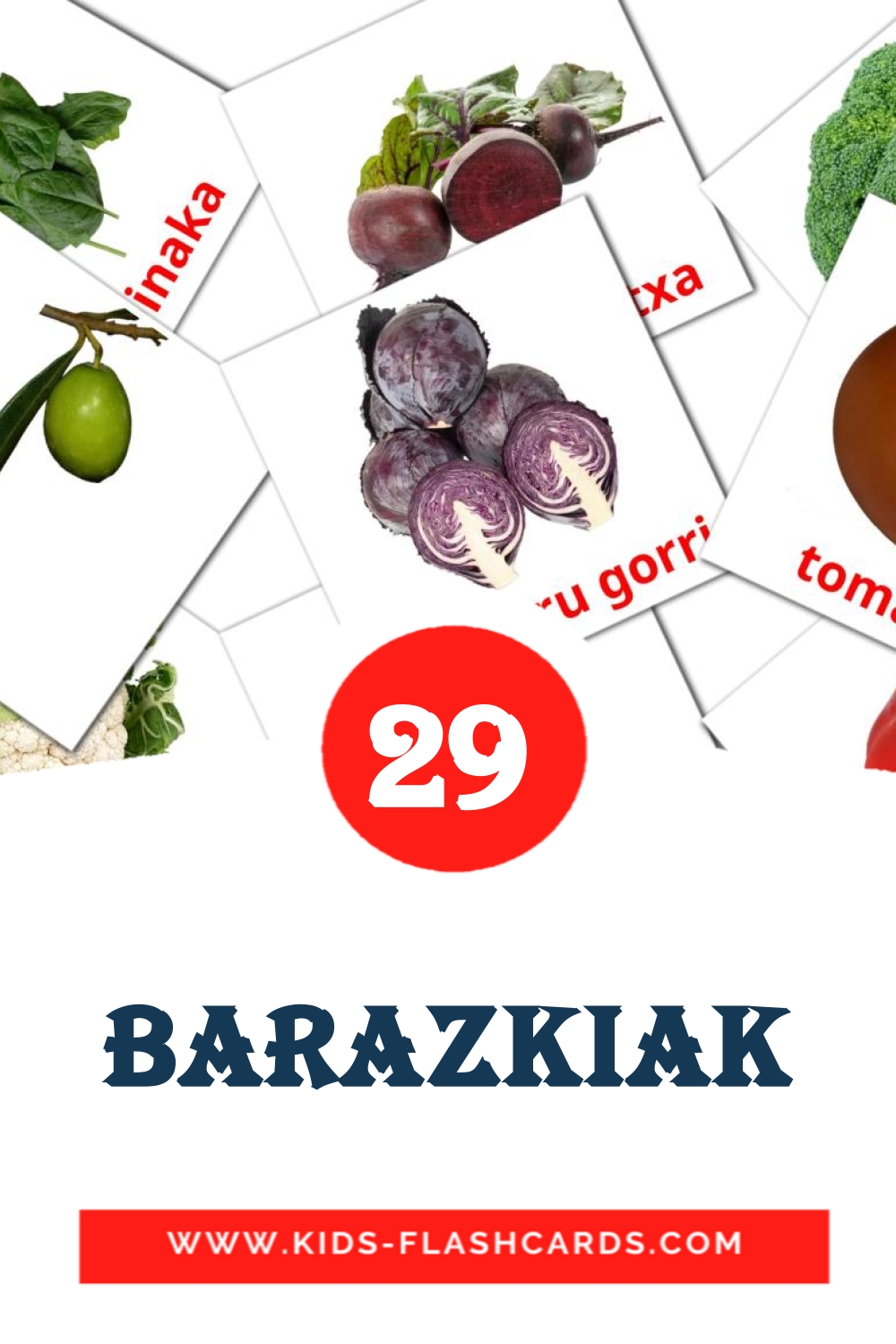 29 Barazkiak Picture Cards for Kindergarden in basque