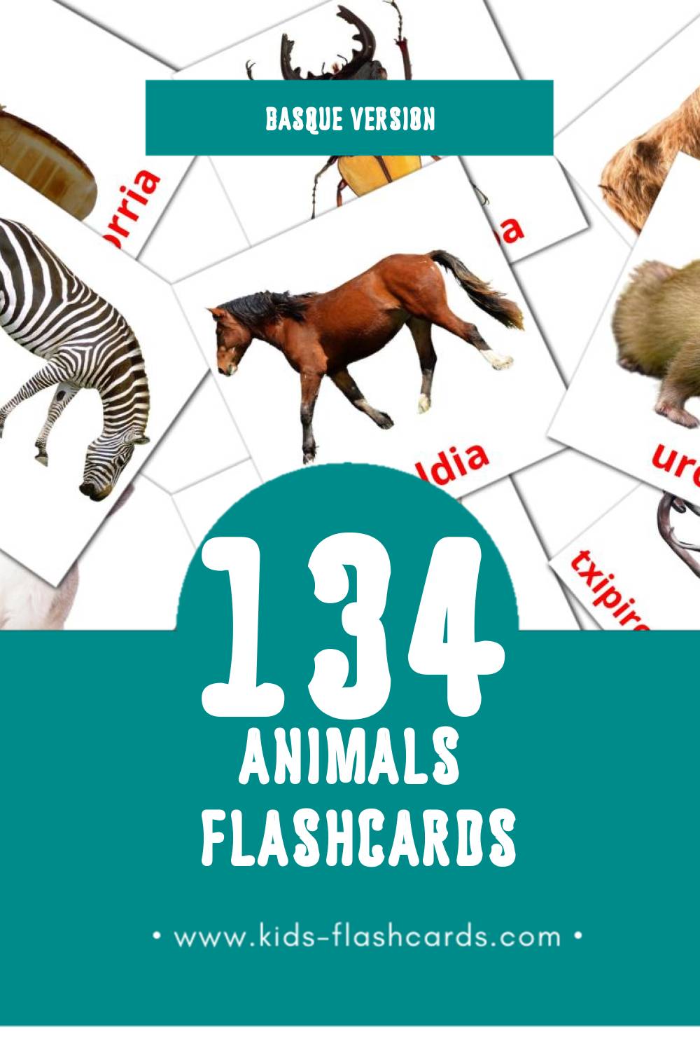 Visual Animaliak Flashcards for Toddlers (120 cards in Basque)