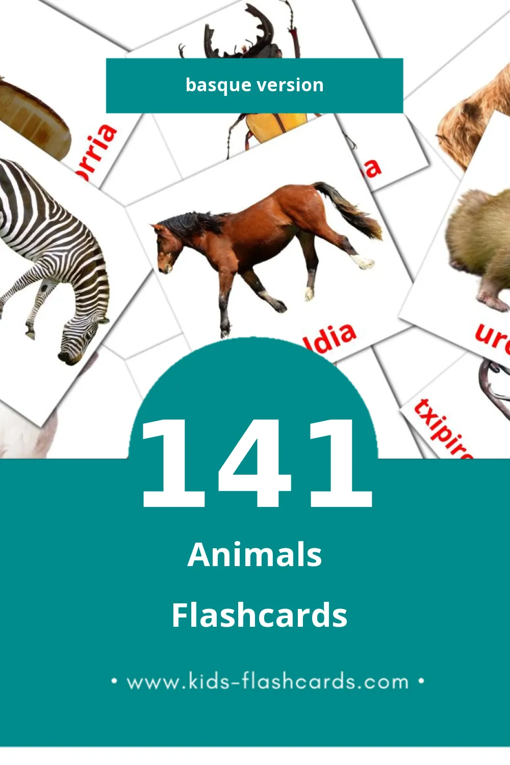 Visual Animaliak Flashcards for Toddlers (141 cards in Basque)