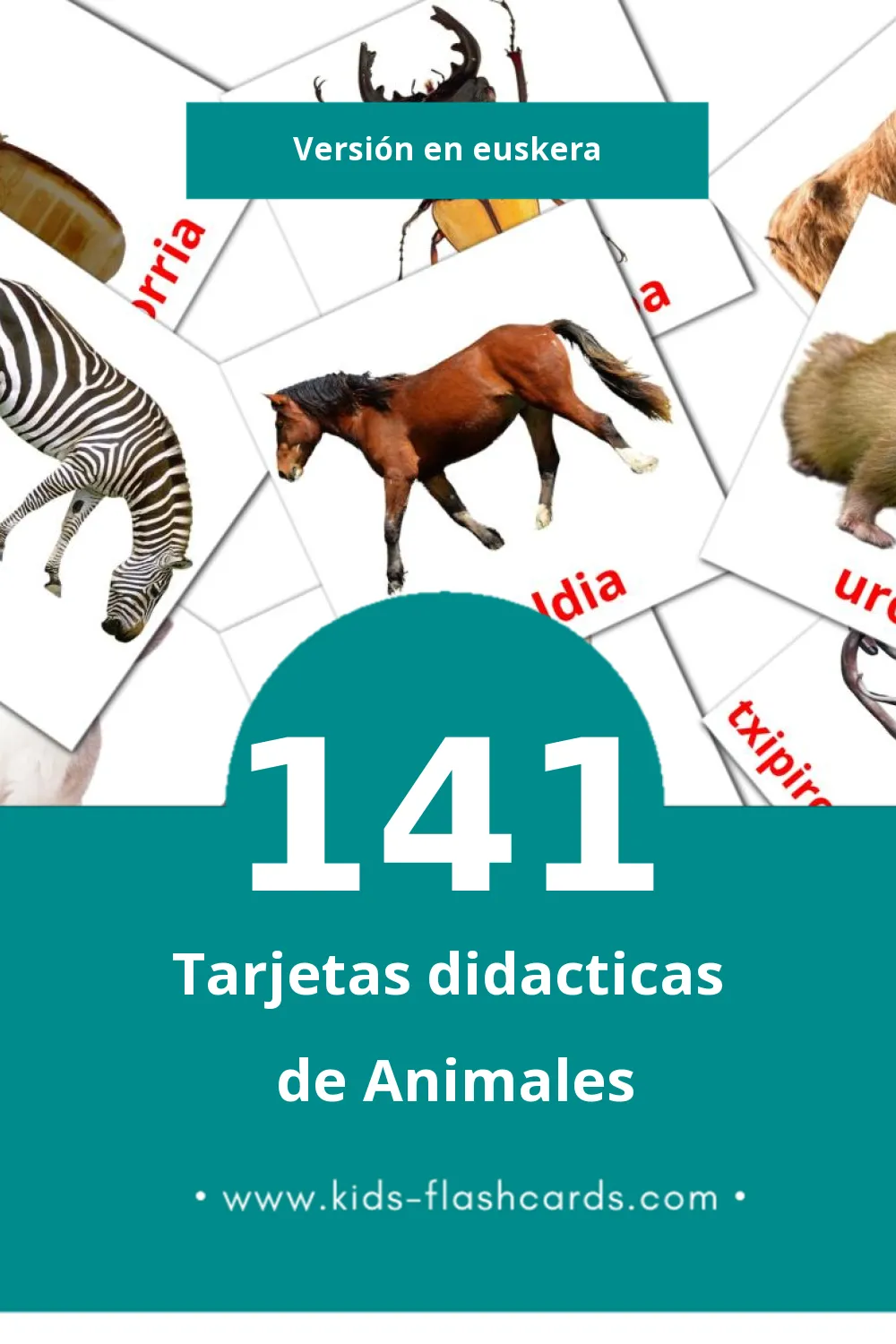 Tarjetas visuales de Animaliak para niños pequeños (141 tarjetas en Euskera)