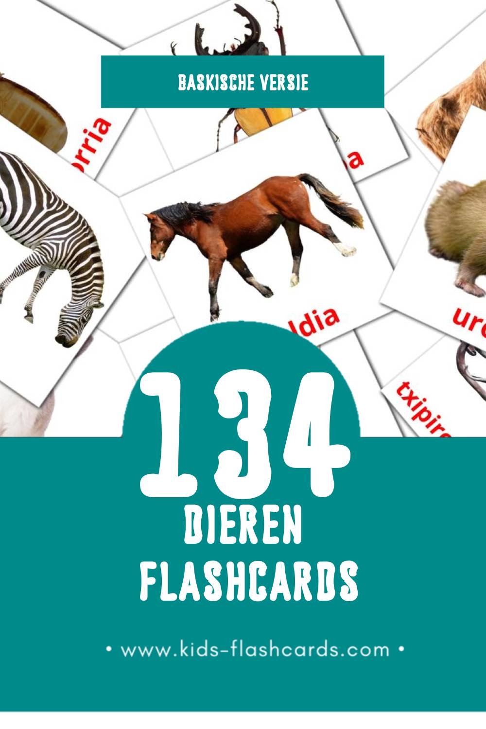 Visuele Animaliak Flashcards voor Kleuters (134 kaarten in het Baskisch)