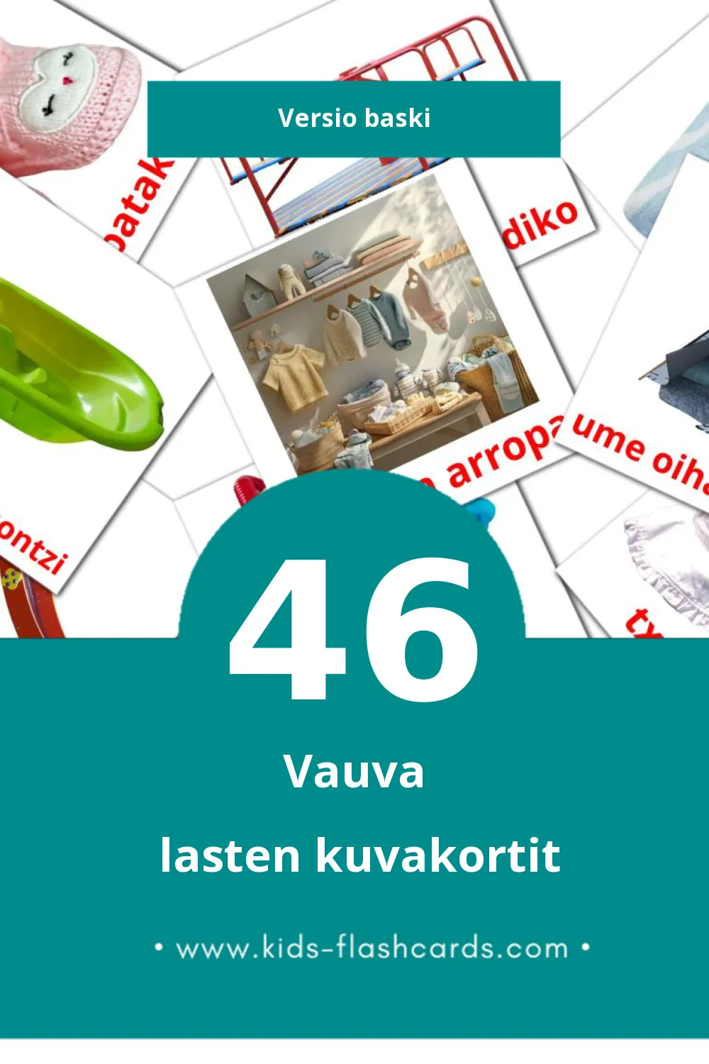 Haurtxo / Umetxo lasten kuvakortit pikkulapsille (46 korttia Baskiksi)