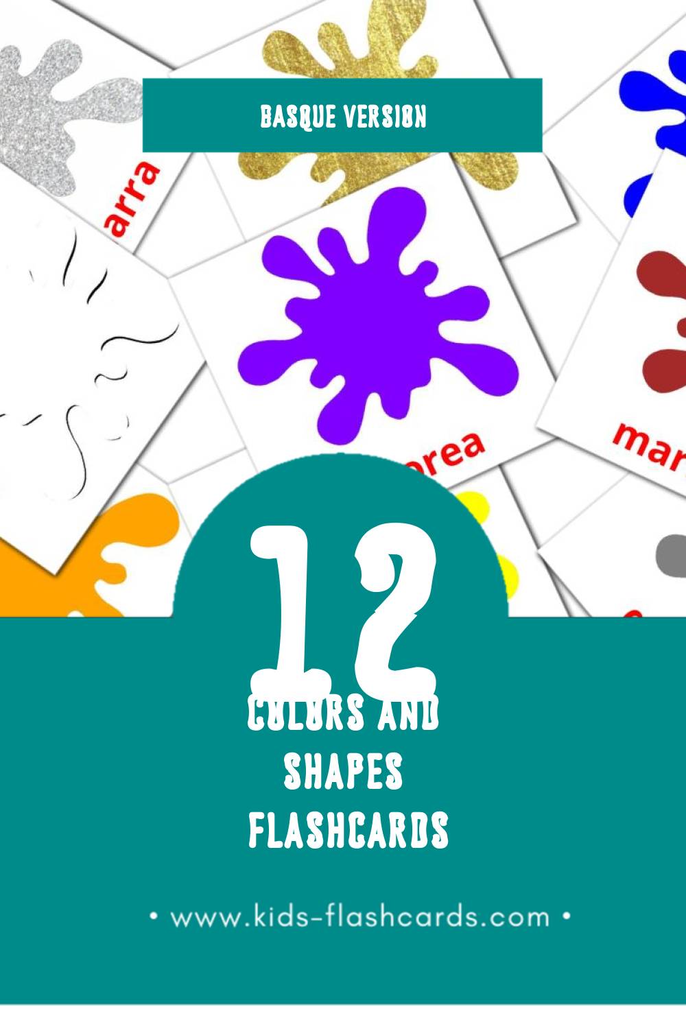 Visual Koloreak eta Formak Flashcards for Toddlers (12 cards in Basque)