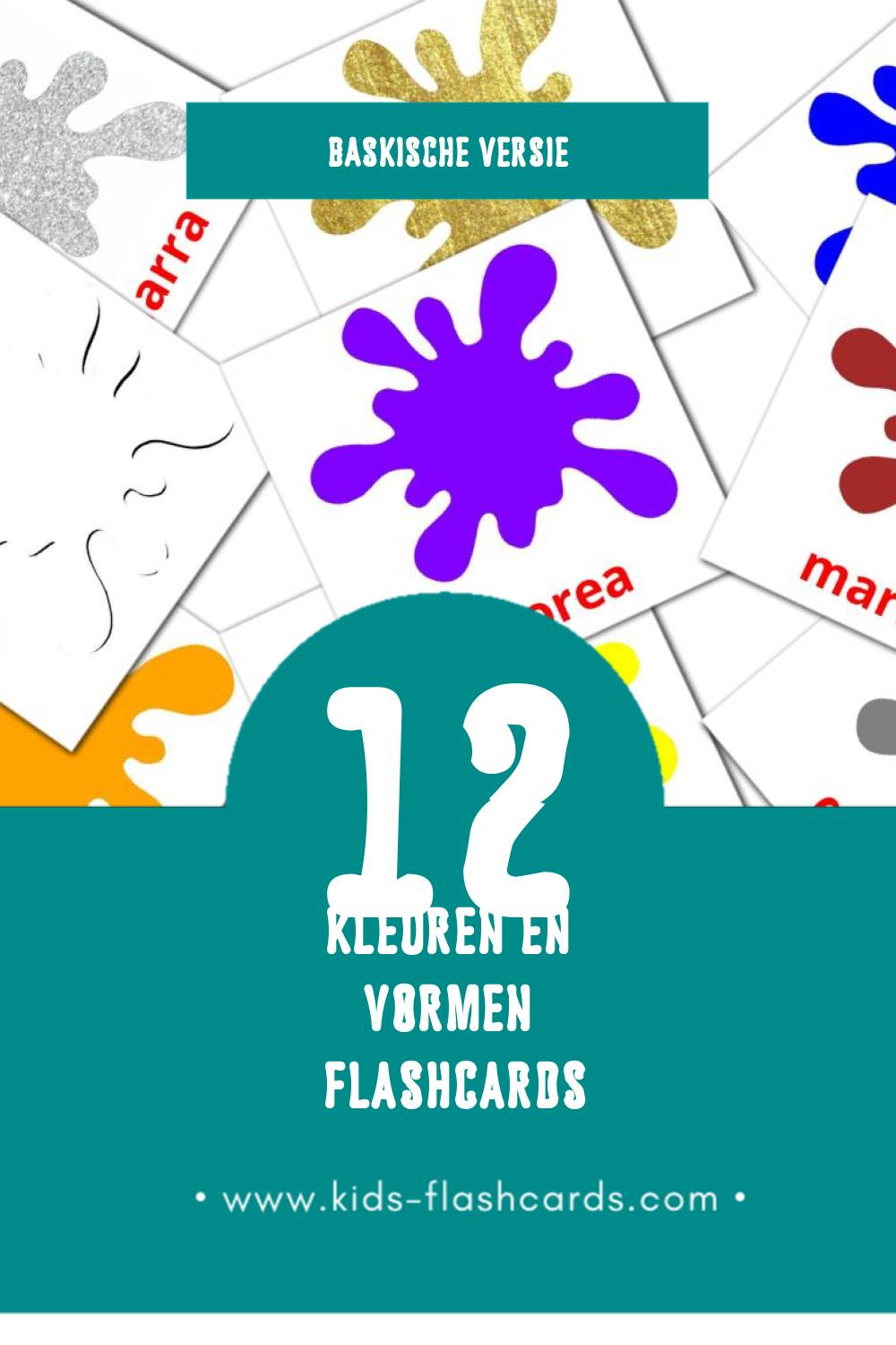 Visuele Koloreak eta Formak Flashcards voor Kleuters (12 kaarten in het Baskisch)