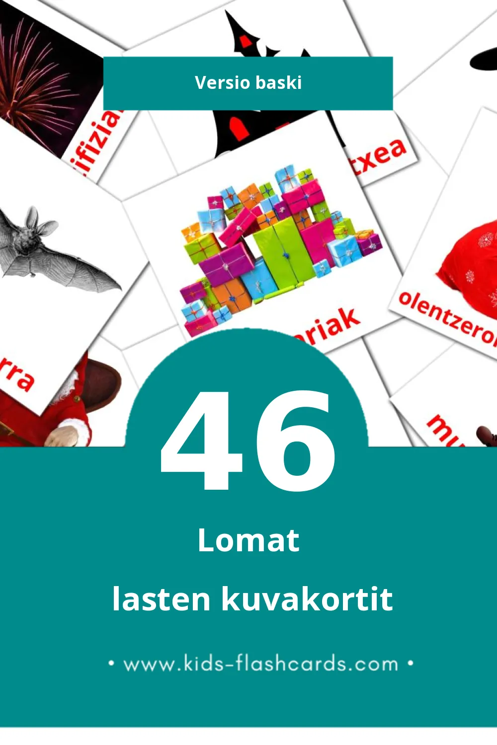 Oporrak lasten kuvakortit pikkulapsille (46 korttia Baskiksi)