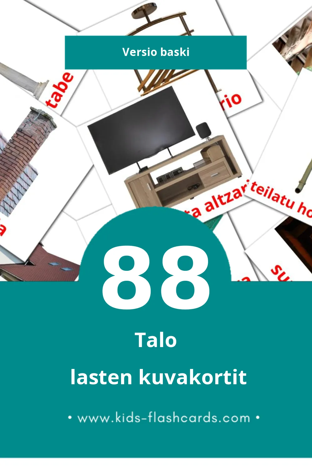 etxea lasten kuvakortit pikkulapsille (88 korttia Baskiksi)