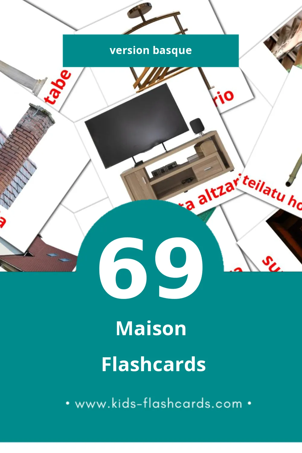 Flashcards Visual etxea pour les tout-petits (69 cartes en Basque)