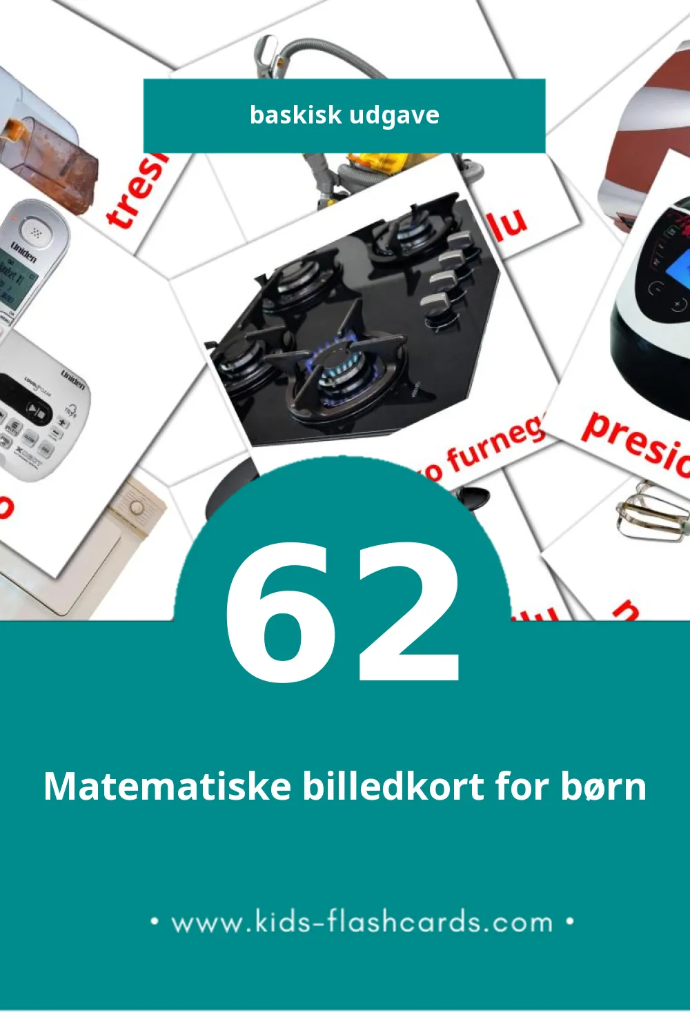 Visuella கணிதம் för småbarn (62 bildkort för barn på Baskiska)