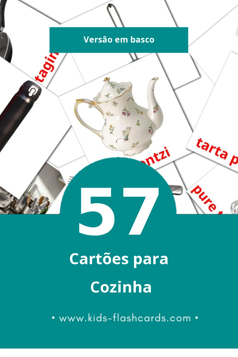 Flashcards de сuisine Visuais para Toddlers (57 cartões em Basco)