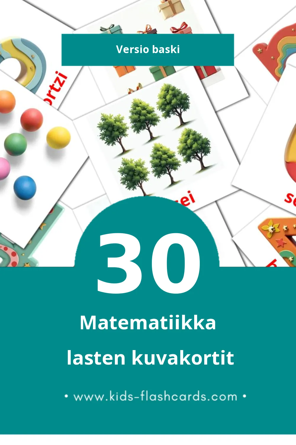 Matematikak lasten kuvakortit pikkulapsille (30 korttia Baskiksi)