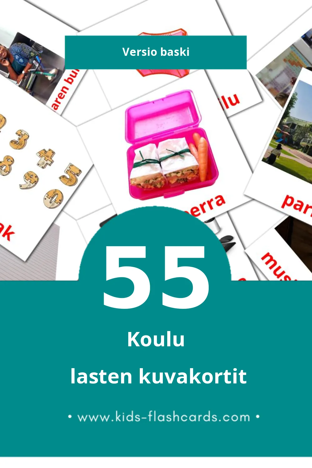 Eskola lasten kuvakortit pikkulapsille (55 korttia Baskiksi)