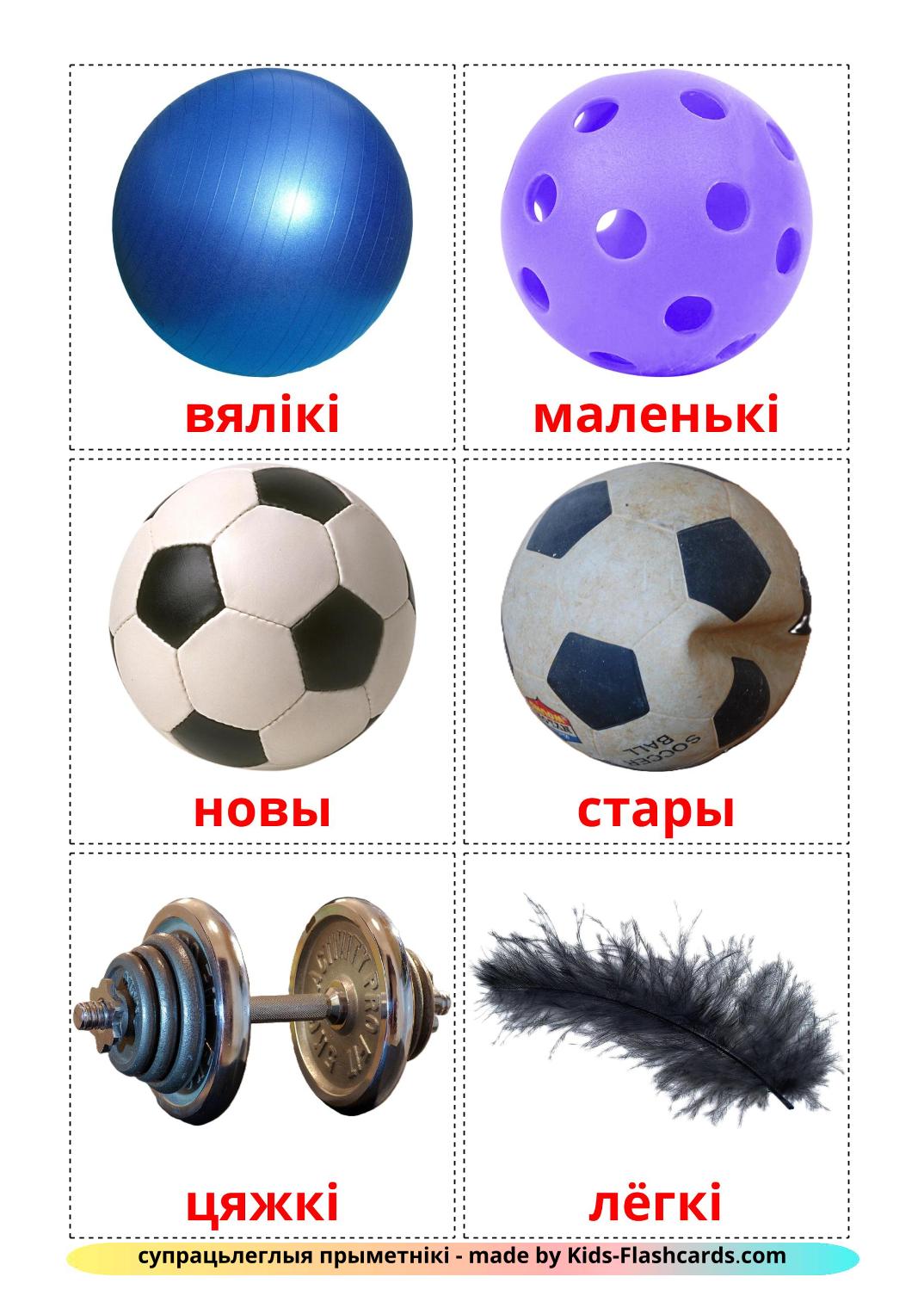 Mot Opposés - 72 Flashcards biélorusse imprimables gratuitement