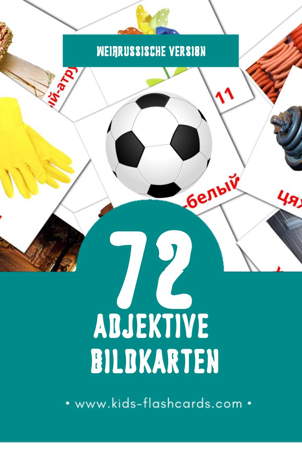 Visual прыметнікі Flashcards für Kleinkinder (72 Karten in Weißrussisch)