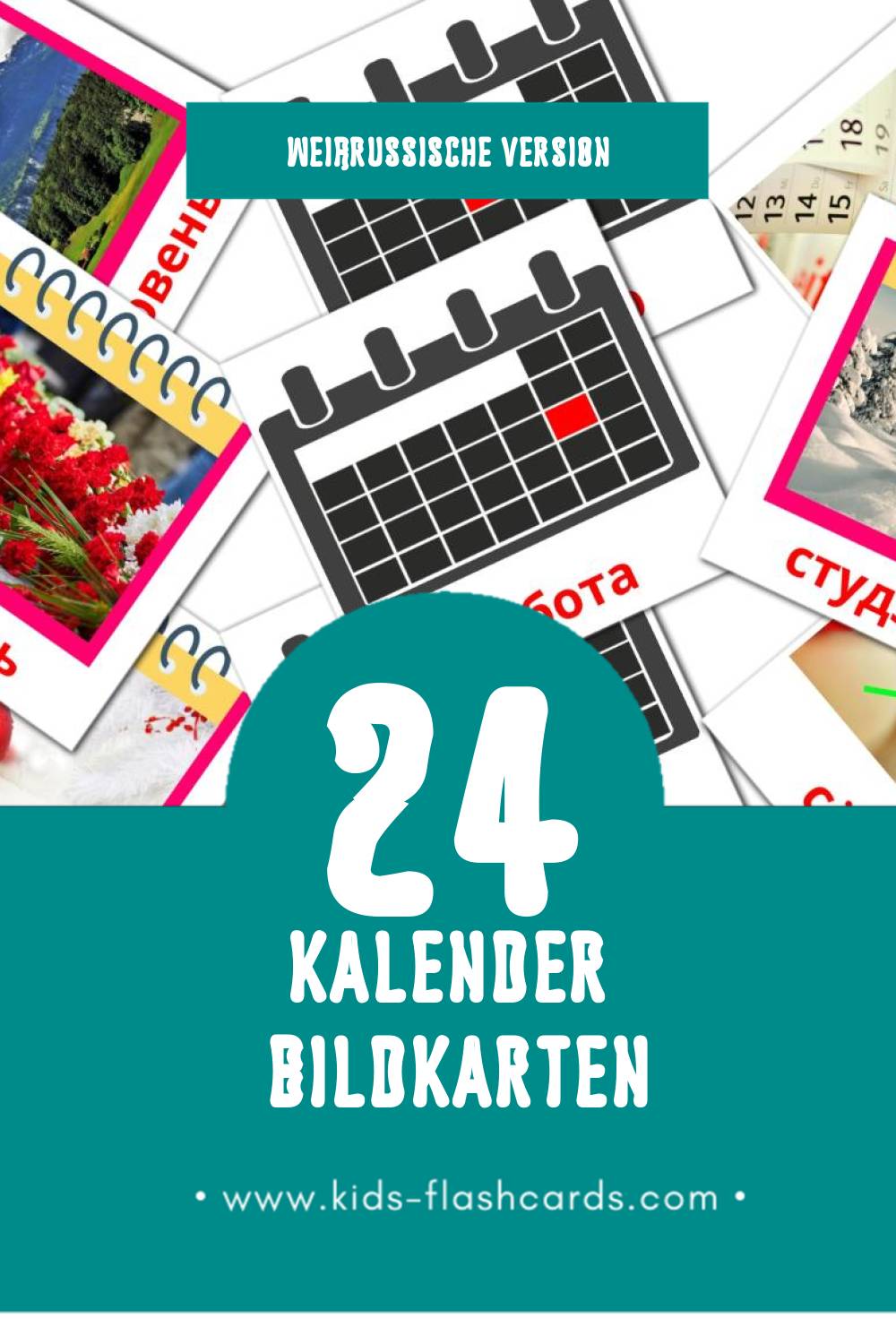 Visual Каляндар Flashcards für Kleinkinder (24 Karten in Weißrussisch)