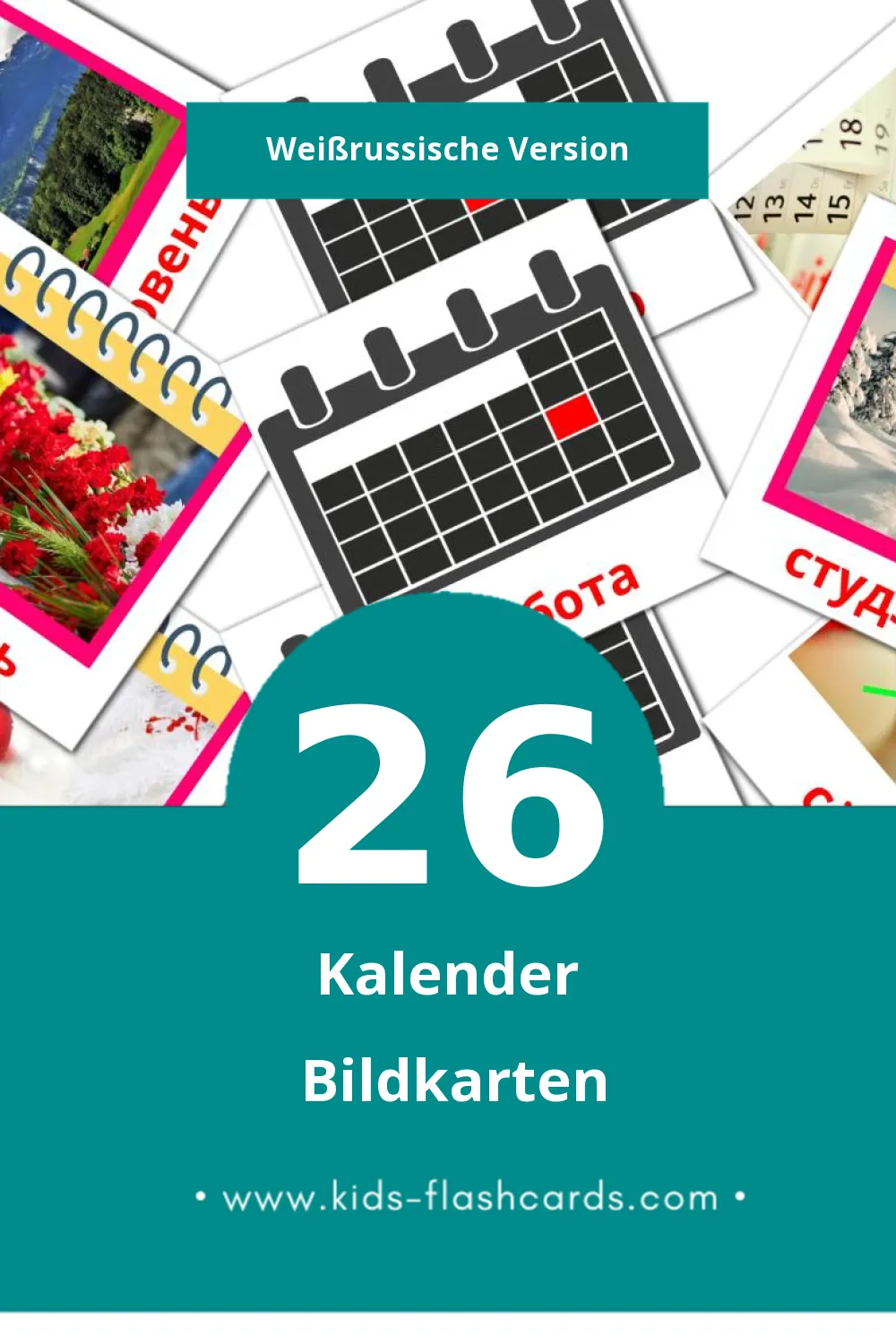 Visual Каляндар Flashcards für Kleinkinder (26 Karten in Weißrussisch)