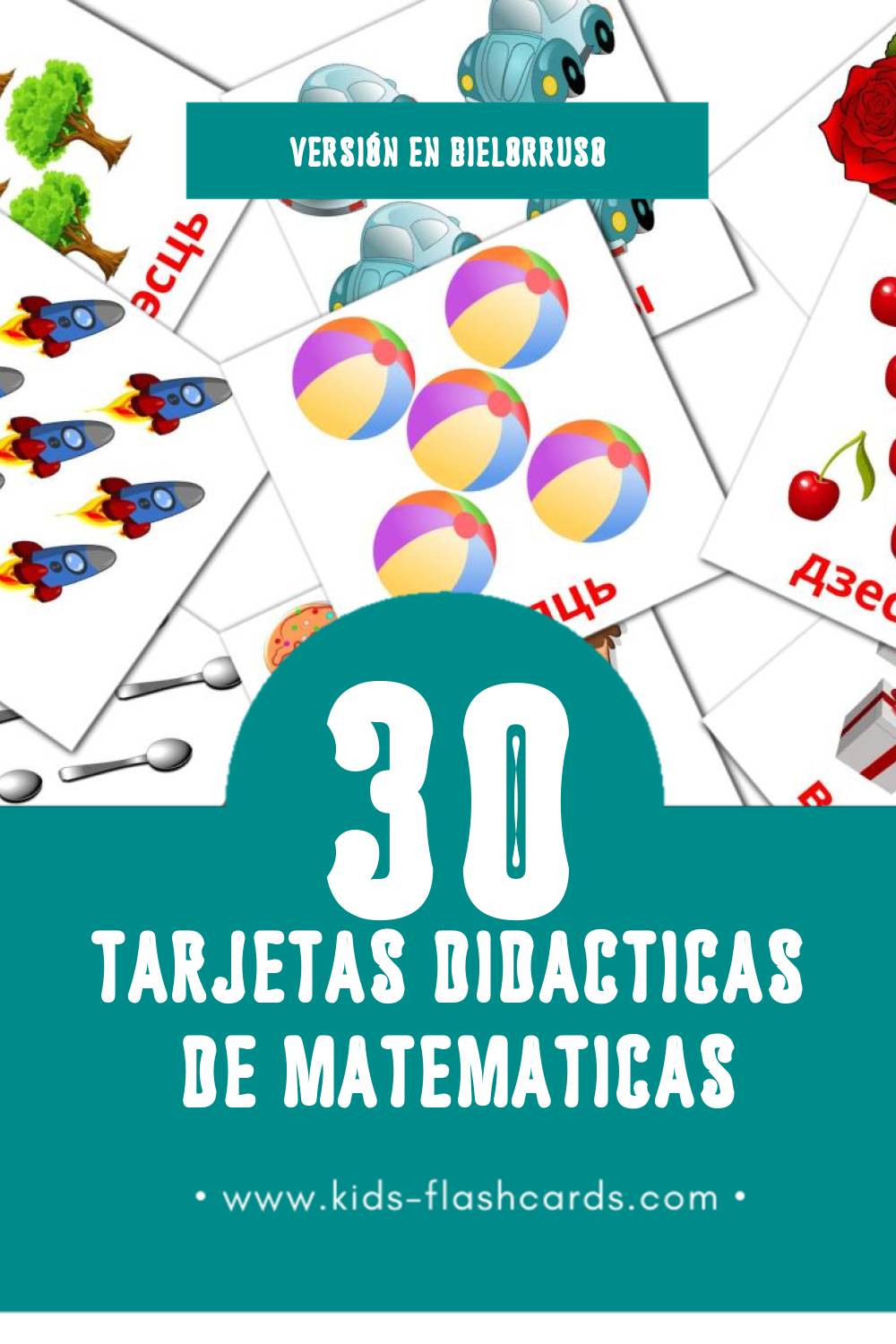 Tarjetas visuales de Matemáticas para niños pequeños (10 tarjetas en Bielorruso)