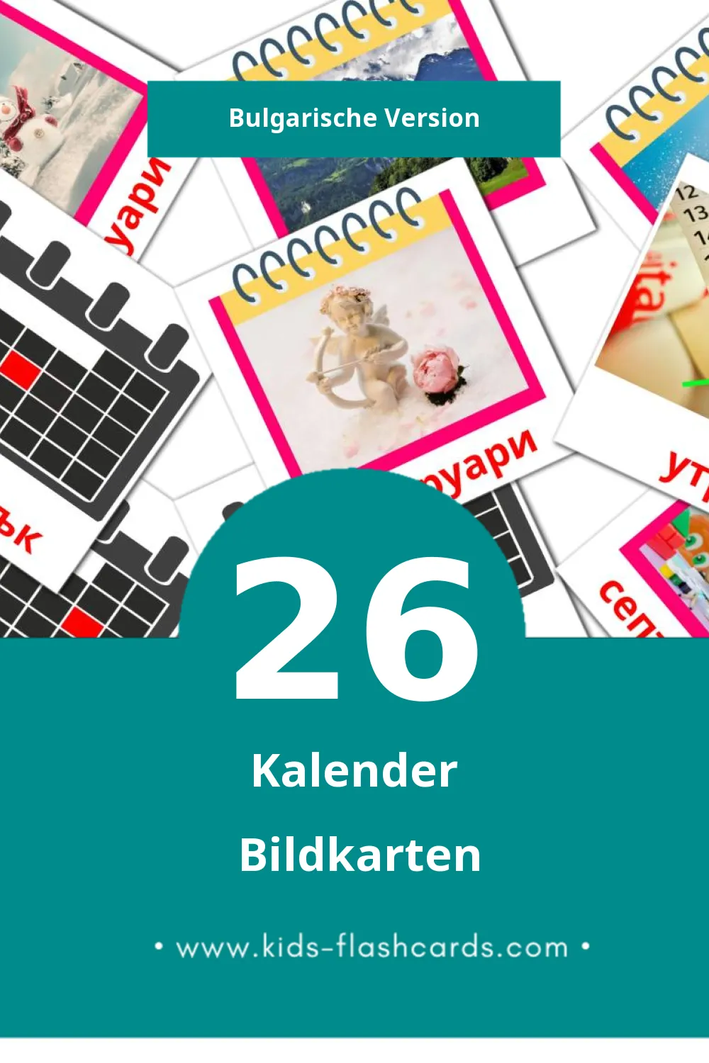 Visual Календар Flashcards für Kleinkinder (26 Karten in Bulgarisch)