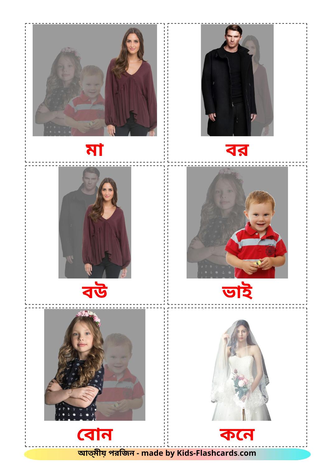 Les Membres de la Famille - 32 Flashcards bengali imprimables gratuitement