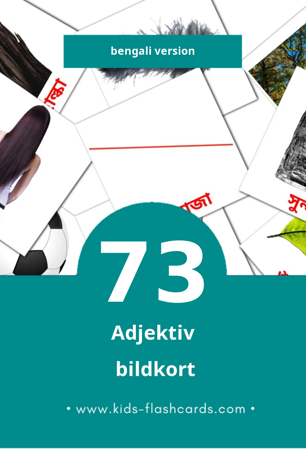 Visuella বিশেষণ för småbarn (73 bildkort för barn på Bengali)