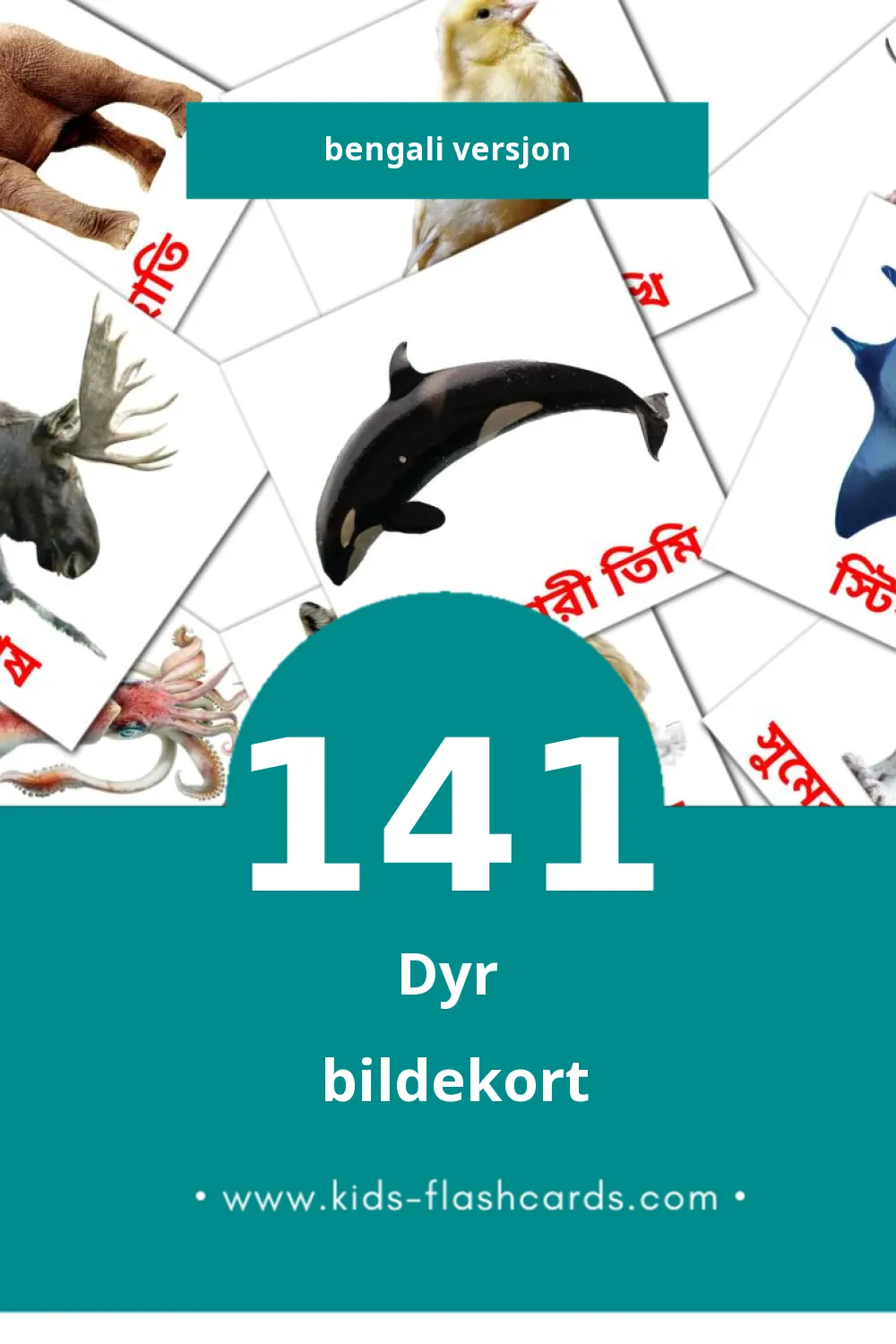 Visuelle পশু bildekort for småbarn (141 kort på Bengali)