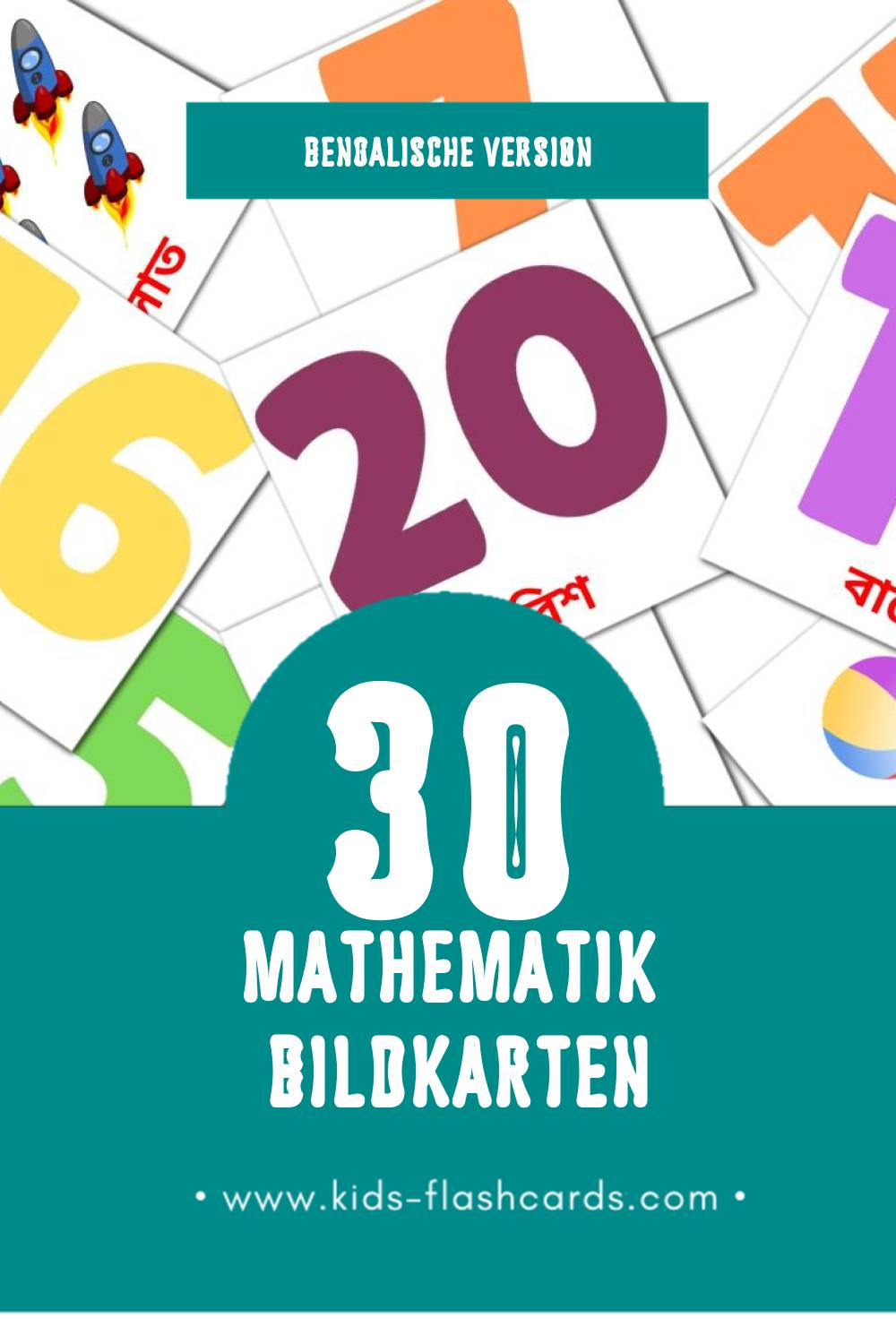 Visual Math Flashcards für Kleinkinder (30 Karten in Bengalisch)