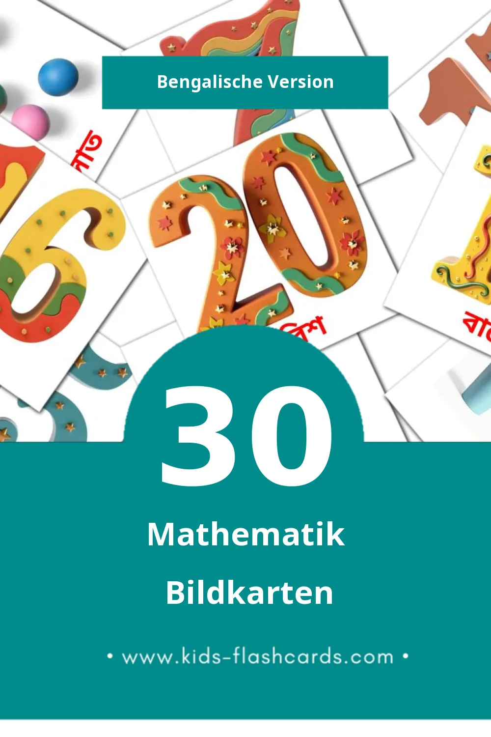 Visual Math Flashcards für Kleinkinder (30 Karten in Bengalisch)