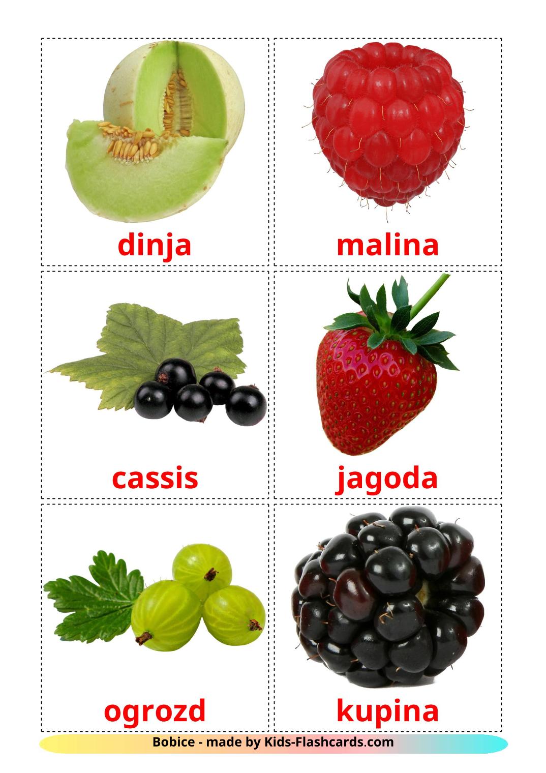 Frutti di bosco - 11 flashcards bosniaco stampabili gratuitamente