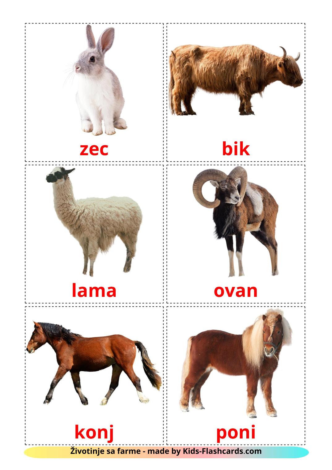 Animali da fattoria - 15 flashcards bosniaco stampabili gratuitamente