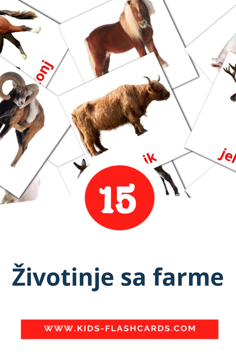 15 cartes illustrées de Životinje sa farme pour la maternelle en bosniaque