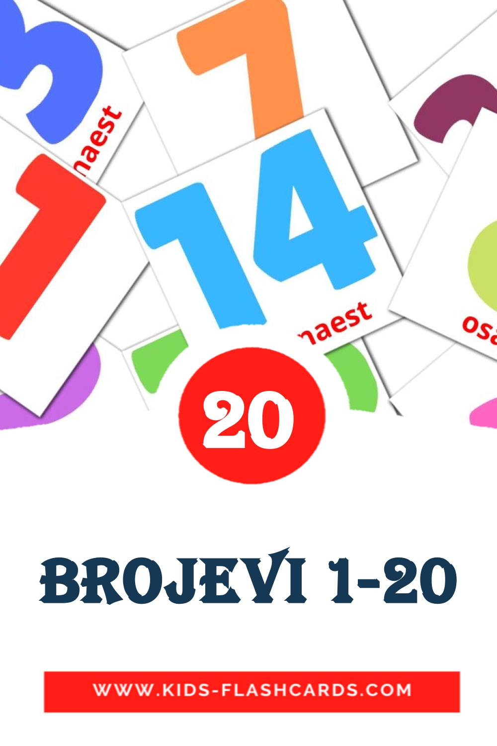 20 cartes illustrées de Brojevi 1-20 pour la maternelle en bosniaque