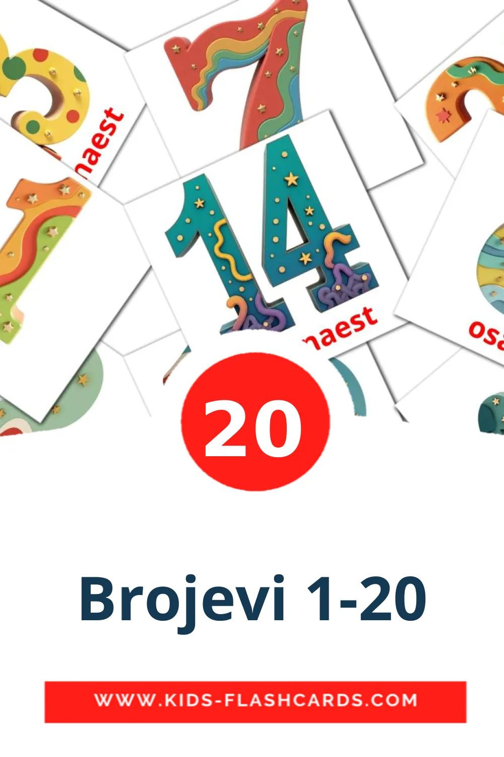 Brojevi 1-20 на боснийском для Детского Сада (20 карточек)