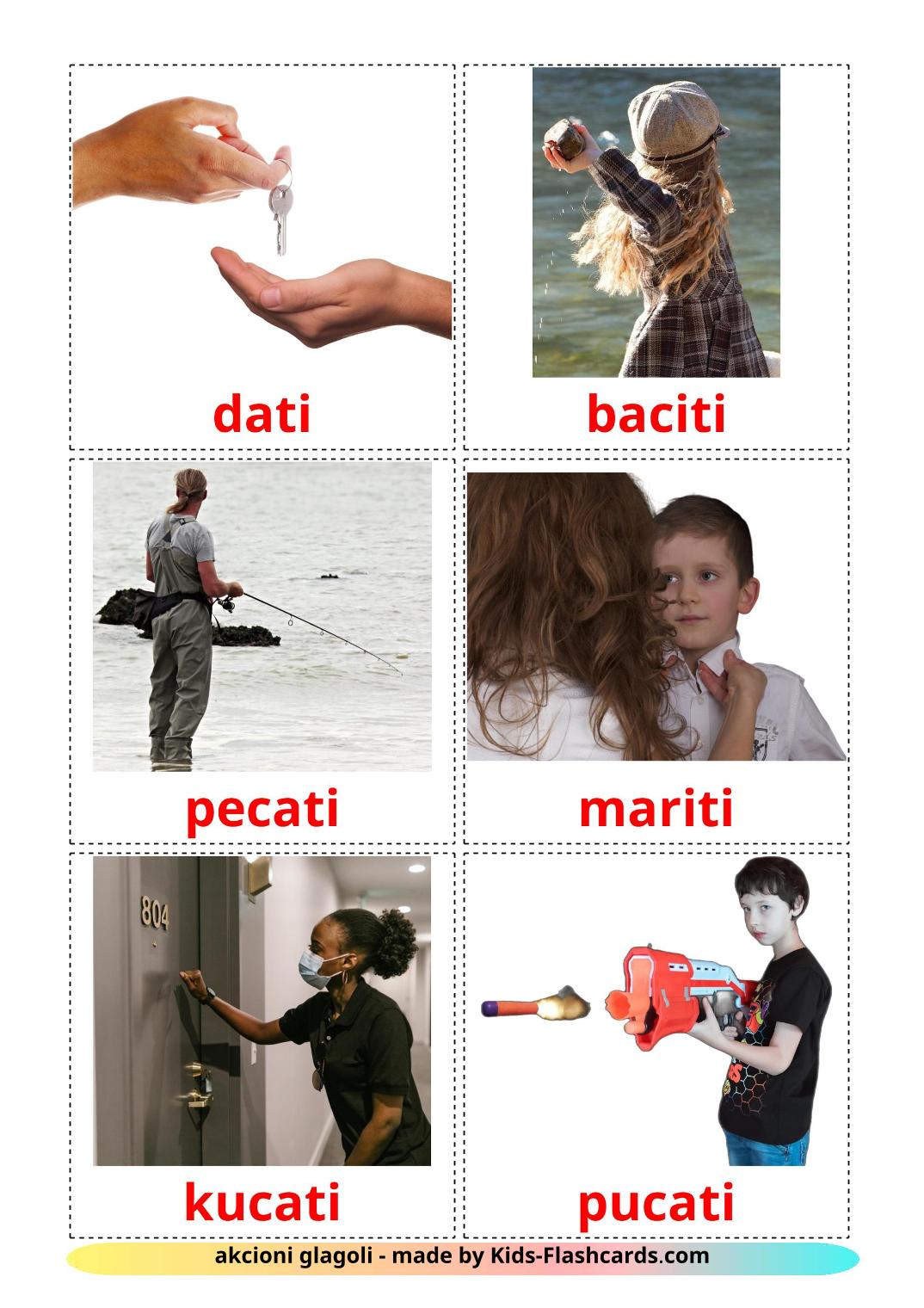 Action verbs - 51 Free Printable bosnian Flashcards 