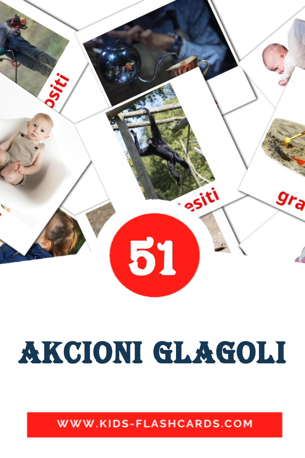 51 cartes illustrées de akcioni glagoli pour la maternelle en bosniaque