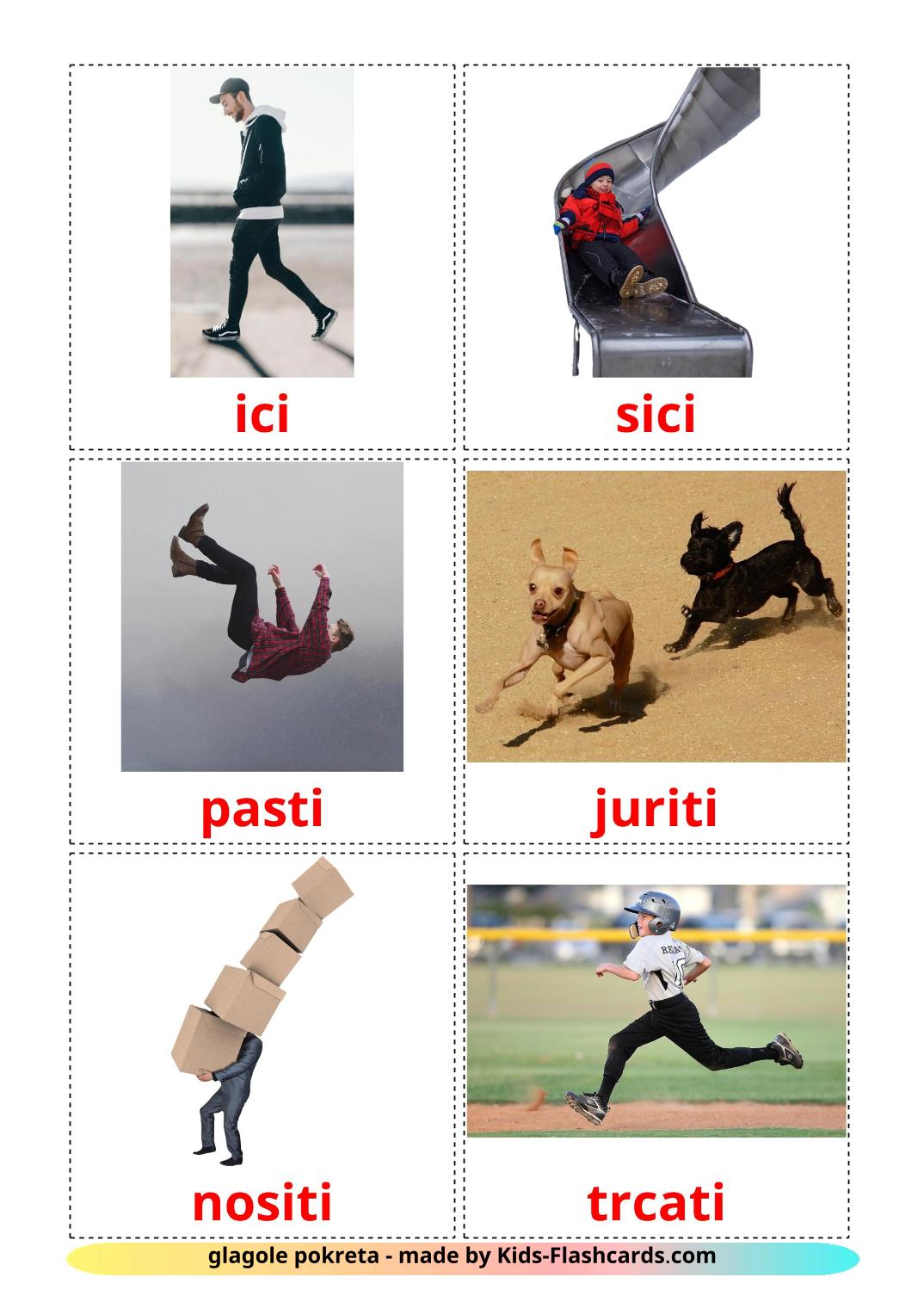 Movement verbs - 19 Free Printable bosnian Flashcards 