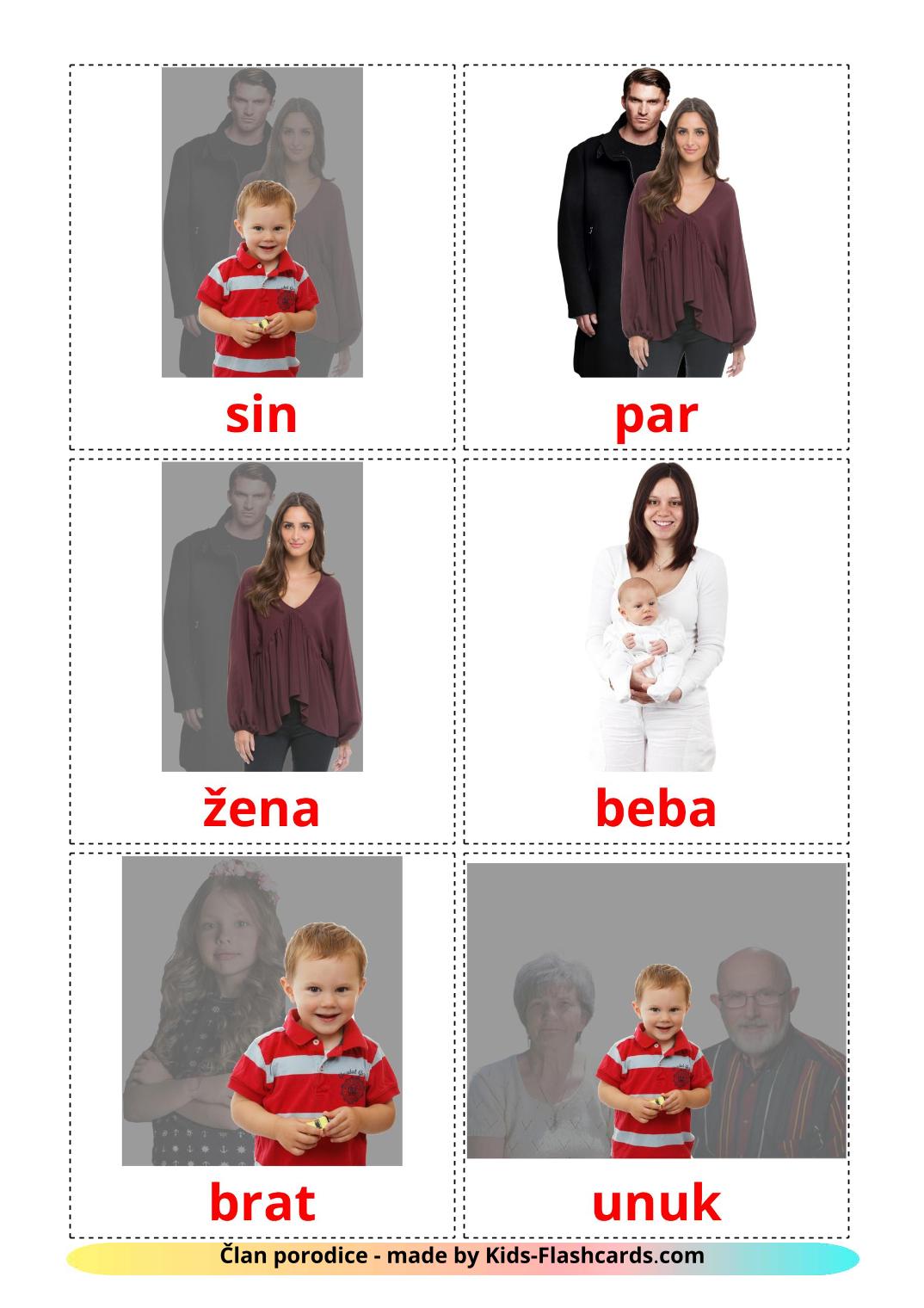 Les Membres de la Famille - 32 Flashcards bosniaque imprimables gratuitement